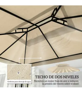 Toldo de Recambio 4x3 m con Techo Doble Orificios de Drenaje y Protección UV Solo Toldo NO Incluye Marco Blanco Crema