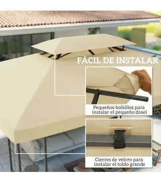 Toldo de Recambio 4x3 m con Techo Doble Orificios de Drenaje y Protección UV Solo Toldo NO Incluye Marco Blanco Crema