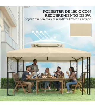 Toldo de Recambio 4x3 m con Techo Doble Orificios de Drenaje y Protección UV Solo Toldo NO Incluye Marco Blanco Crema