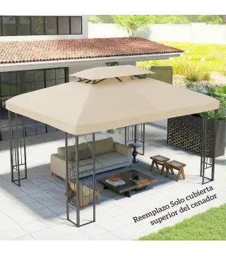 Toldo de Recambio 4x3 m con Techo Doble Orificios de Drenaje y Protección UV Solo Toldo NO Incluye Marco Blanco Crema