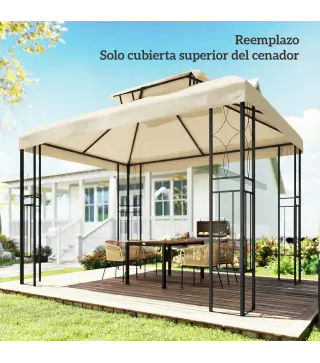 Toldo de Recambio 4x3 m con Techo Doble Orificios de Drenaje y Protección UV Solo Toldo NO Incluye Marco Blanco Crema