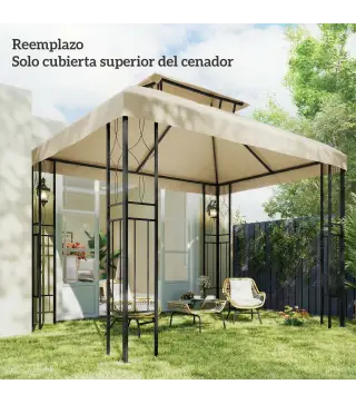 Toldo de Recambio 4x3 m con Techo Doble Orificios de Drenaje y Protección UV Solo Toldo NO Incluye Marco Blanco Crema