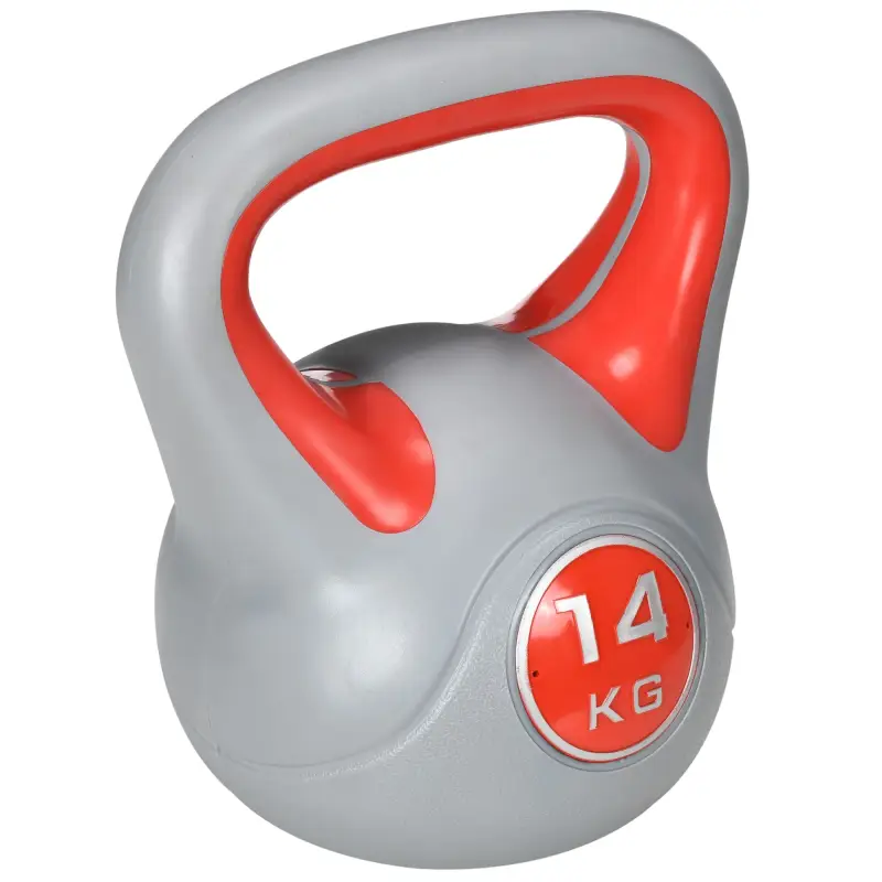Pesa Rusa 14 kg Revestimiento de PU y Relleno de Arena para Entrenamiento de Fuerza 26x18x32 cm Rojo y Gris