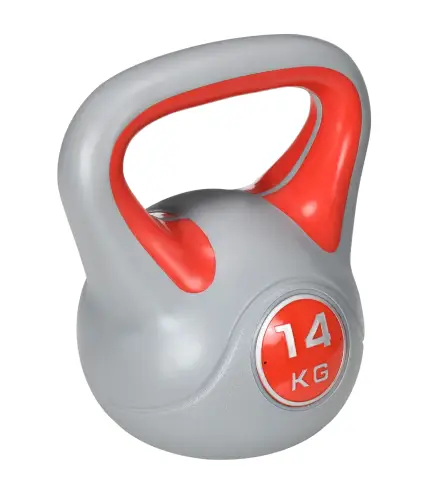 Pesa Rusa 14 kg Revestimiento de PU y Relleno de Arena para Entrenamiento de Fuerza 26x18x32 cm Rojo y Gris