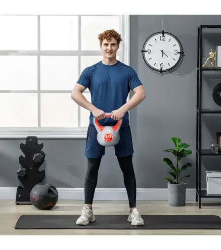 Pesa Rusa 14 kg Revestimiento de PU y Relleno de Arena para Entrenamiento de Fuerza 26x18x32 cm Rojo y Gris