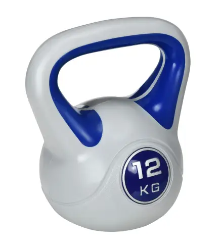 Pesa Rusa 12 kg Revestimiento de PU y Relleno de Arena para Entrenamiento de Fuerza 24x17x28 cm Azul Oscuro y Gris