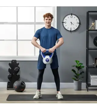 Pesa Rusa 12 kg Revestimiento de PU y Relleno de Arena para Entrenamiento de Fuerza 24x17x28 cm Azul Oscuro y Gris