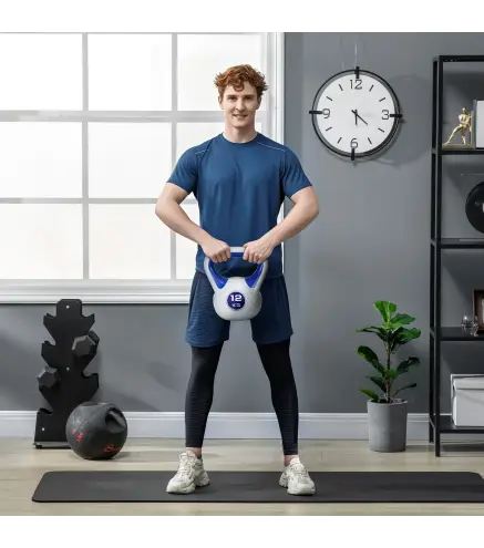 Pesa Rusa 12 kg Revestimiento de PU y Relleno de Arena para Entrenamiento de Fuerza 24x17x28 cm Azul Oscuro y Gris