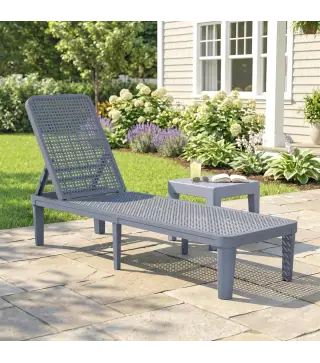 Tumbona Reclinable de Jardín Exterior con Respaldo Ajustable en 4 Posiciones y Marco de PP 191x55x35,5 cm Gris Oscuro