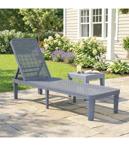 Tumbona Reclinable de Jardín Exterior con Respaldo Ajustable en 4 Posiciones y Marco de PP 191x55x35,5 cm Gris Oscuro