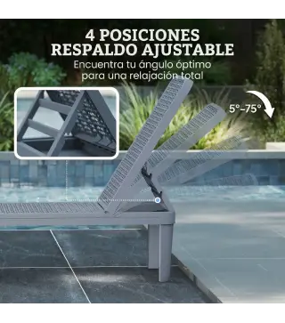 Tumbona Reclinable de Jardín Exterior con Respaldo Ajustable en 4 Posiciones y Marco de PP 191x55x35,5 cm Gris Oscuro