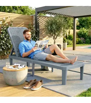 Tumbona Reclinable de Jardín Exterior con Respaldo Ajustable en 4 Posiciones y Marco de PP 191x55x35,5 cm Gris Oscuro