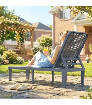 Tumbona Reclinable de Jardín Exterior con Respaldo Ajustable en 4 Posiciones y Marco de PP 191x55x35,5 cm Gris Oscuro