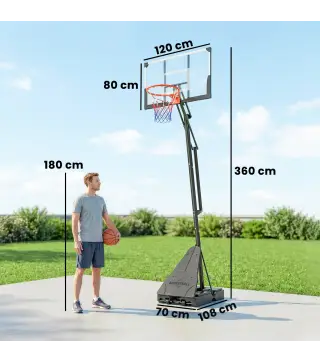 Canasta de Baloncesto para Exterior Ajustable de 245-305 cm con Ruedas Base Rellenable y Sistema de Retorno Negro