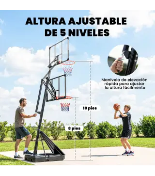 Canasta de Baloncesto para Exterior Ajustable de 245-305 cm con Ruedas Base Rellenable y Sistema de Retorno Negro
