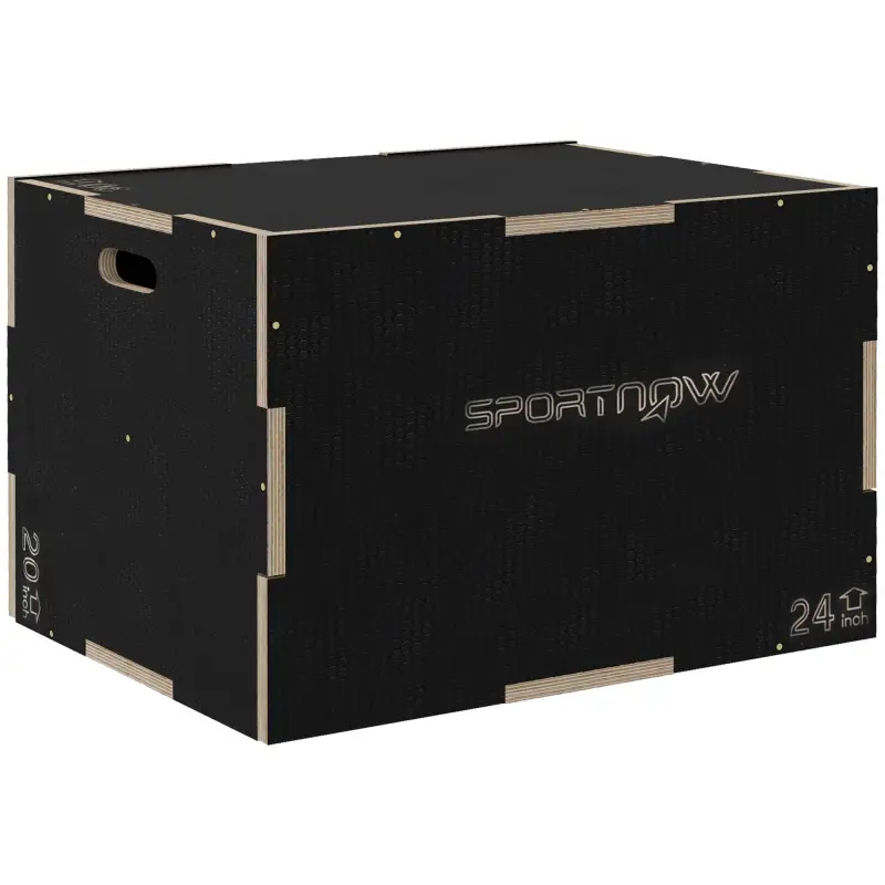 Cajón de Salto Pliométrico de Madera con Mangos Huecos Carga 120 kg para Casa Oficina Gimnasia 76x61x51 cm Negro