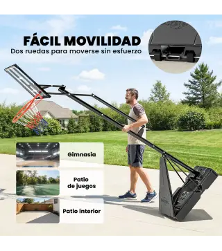 Canasta de Baloncesto para Exterior Ajustable de 245-305 cm con Ruedas Base Rellenable y Sistema de Retorno Negro