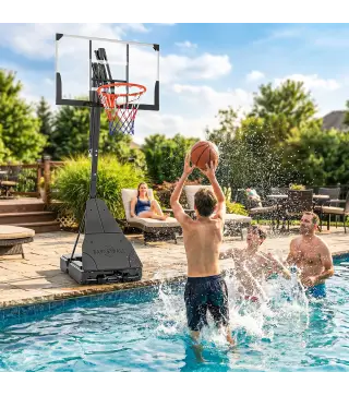 Canasta de Baloncesto para Exterior Ajustable de 245-305 cm con Ruedas Base Rellenable y Sistema de Retorno Negro