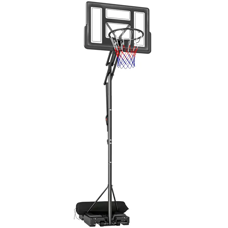 Canasta de Baloncesto Exterior con Ruedas Altura Ajustable 235-305 cm Base Rellenable y Bolsa de Peso Negro