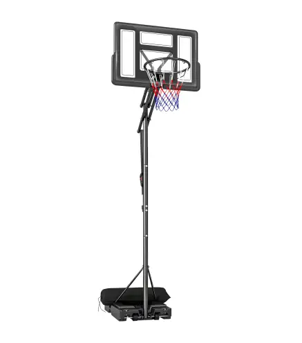 Canasta de Baloncesto Exterior con Ruedas Altura Ajustable 235-305 cm Base Rellenable y Bolsa de Peso Negro