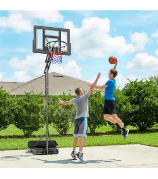 Canasta de Baloncesto Exterior con Ruedas Altura Ajustable 235-305 cm Base Rellenable y Bolsa de Peso Negro