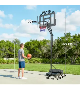 Canasta de Baloncesto Exterior con Ruedas Altura Ajustable 235-305 cm Base Rellenable y Bolsa de Peso Negro