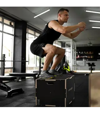 Cajón de Salto Pliométrico de Madera con Mangos Huecos Carga 120 kg para Casa Oficina Gimnasia 76x61x51 cm Negro