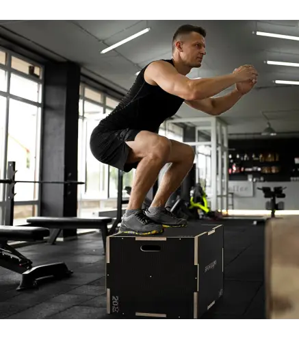 Cajón de Salto Pliométrico de Madera con Mangos Huecos Carga 120 kg para Casa Oficina Gimnasia 76x61x51 cm Negro
