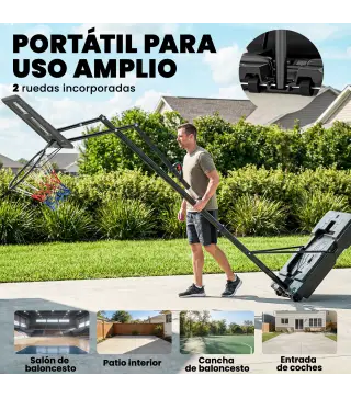 Canasta de Baloncesto Exterior con Ruedas Altura Ajustable 235-305 cm Base Rellenable y Bolsa de Peso Negro
