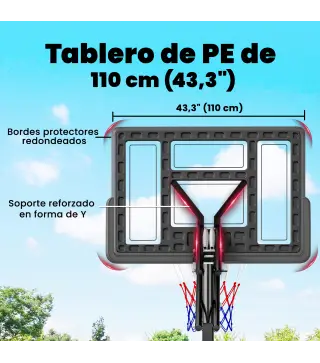 Canasta de Baloncesto Exterior con Ruedas Altura Ajustable 235-305 cm Base Rellenable y Bolsa de Peso Negro