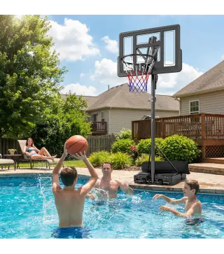 Canasta de Baloncesto Exterior con Ruedas Altura Ajustable 235-305 cm Base Rellenable y Bolsa de Peso Negro