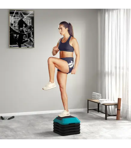 Step para Fitness Stepper Antideslizante con Altura Ajustable de 10/15/20/25/30 cm Carga 150 kg Azul