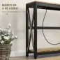 Mesa de Entrada de 2 Niveles con Estación de Carga 2 USB y Marco de Acero Mueble de Recibidor 100x24x75cm Marrón Rústico