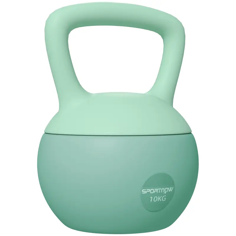 Pesa Rusa 10 kg Kettlebell Relleno de Arena Metálica y Mango Antideslizante para Entrenamiento en Casa 21x21x30 cm Verde