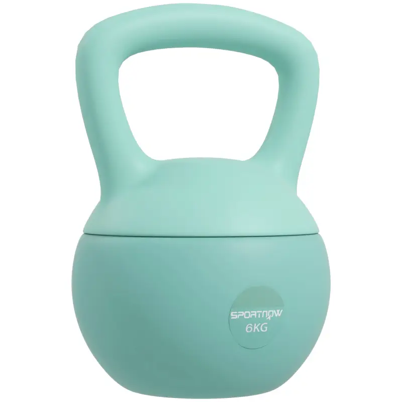 Pesa Rusa 6 kg Kettlebell Relleno de Arena Metálica y Mango Antideslizante para Entrenamiento en Casa 19x19x28 cm Verde
