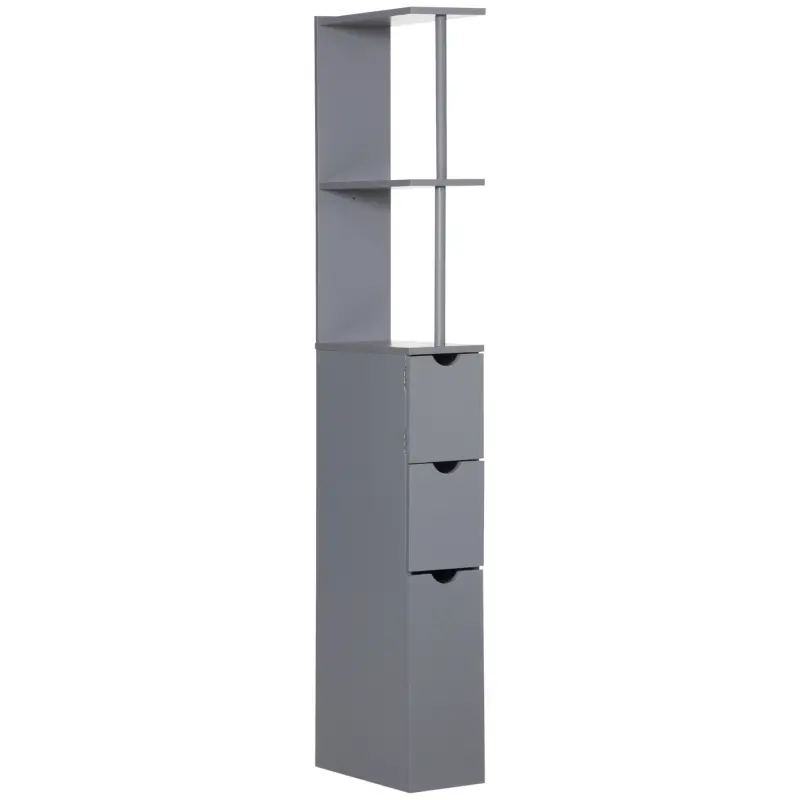 Columna de Baño Moderno Mueble Auxiliar de Baño con 2 Estantes 2 Cajones y 1 Puerta Antivuelco 15x33x136,8 cm Gris Columna de Baño Moderno Mueble Auxiliar de Baño con 2 Estantes 2 Cajones y 1 Puerta Antivuelco 15x33x136,8 cm Gris