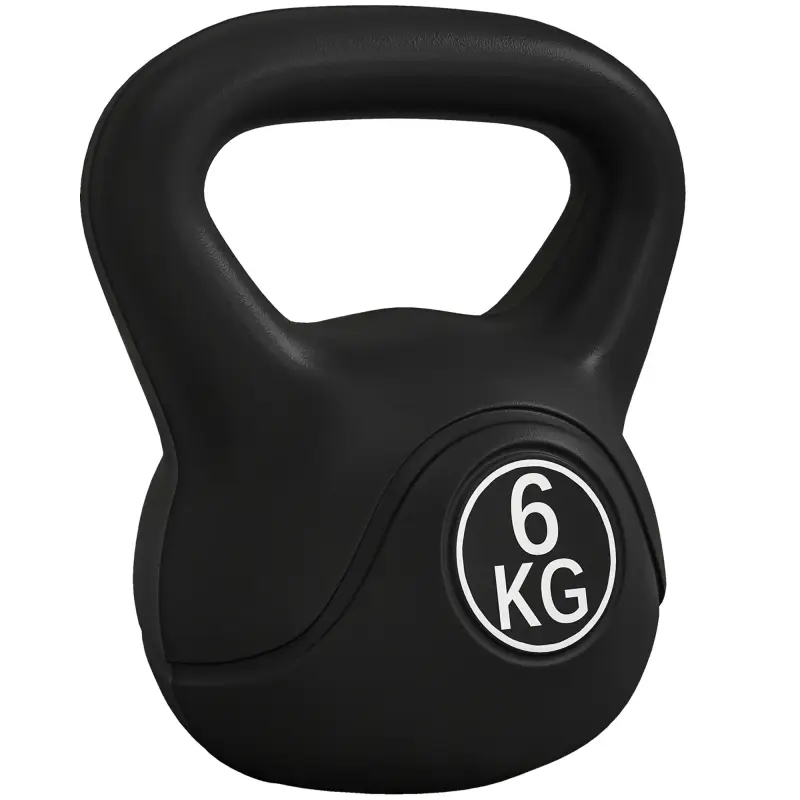 Pesa Rusa de 6 kg Kettlebell Relleno de Arena con Mango Ancho Antideslizante para Entrenamiento 20x13x22 cm Negro