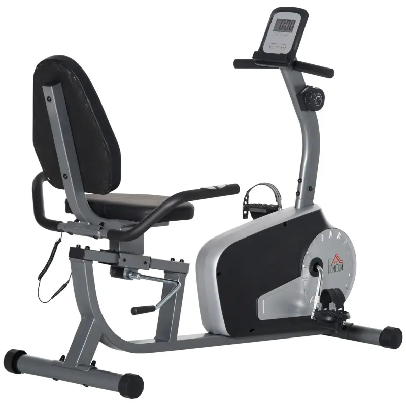 Bicicleta Estática con Respaldo 8 Niveles de Resistencia Magnética Longitud Ajustable Pantalla LCD para Casa Gris Bicicleta Estática con Respaldo 8 Niveles de Resistencia Magnética Longitud Ajustable Pantalla LCD para Casa Gris