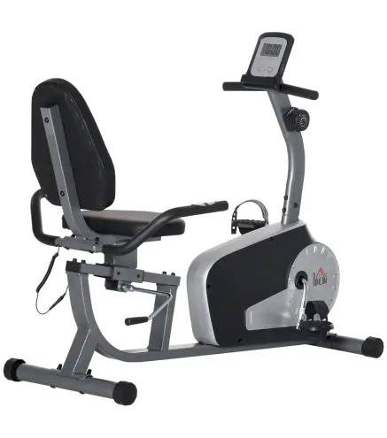 Bicicleta Estática con Respaldo 8 Niveles de Resistencia Magnética Longitud Ajustable Pantalla LCD para Casa Gris