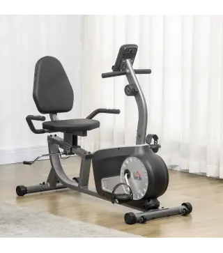 Bicicleta Estática con Respaldo 8 Niveles de Resistencia Magnética Longitud Ajustable Pantalla LCD para Casa Gris