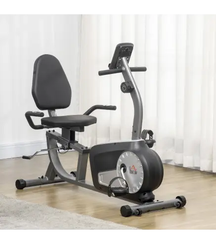 Bicicleta Estática con Respaldo 8 Niveles de Resistencia Magnética Longitud Ajustable Pantalla LCD para Casa Gris