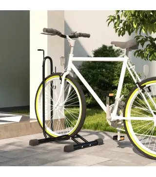 Aparcamiento para Bicicletas Vertical y Horizontal con Ganchos Ajustables para Bicicletas de 24-29 Pulgadas y 700 C Negro