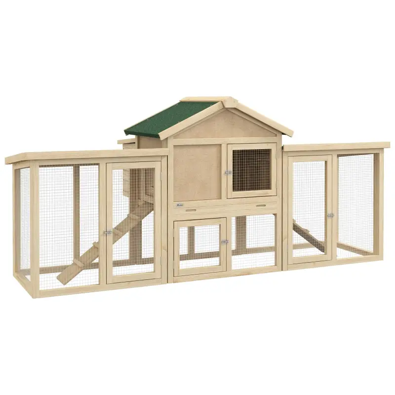 Gallinero de Madera 204x85x93 cm Jaula para 2-4 Gallinas con Nido Bandeja Extraíble Techo de Asfalto y Rampa Natural