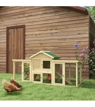 Gallinero de Madera 204x85x93 cm Jaula para 2-4 Gallinas con Nido Bandeja Extraíble Techo de Asfalto y Rampa Natural