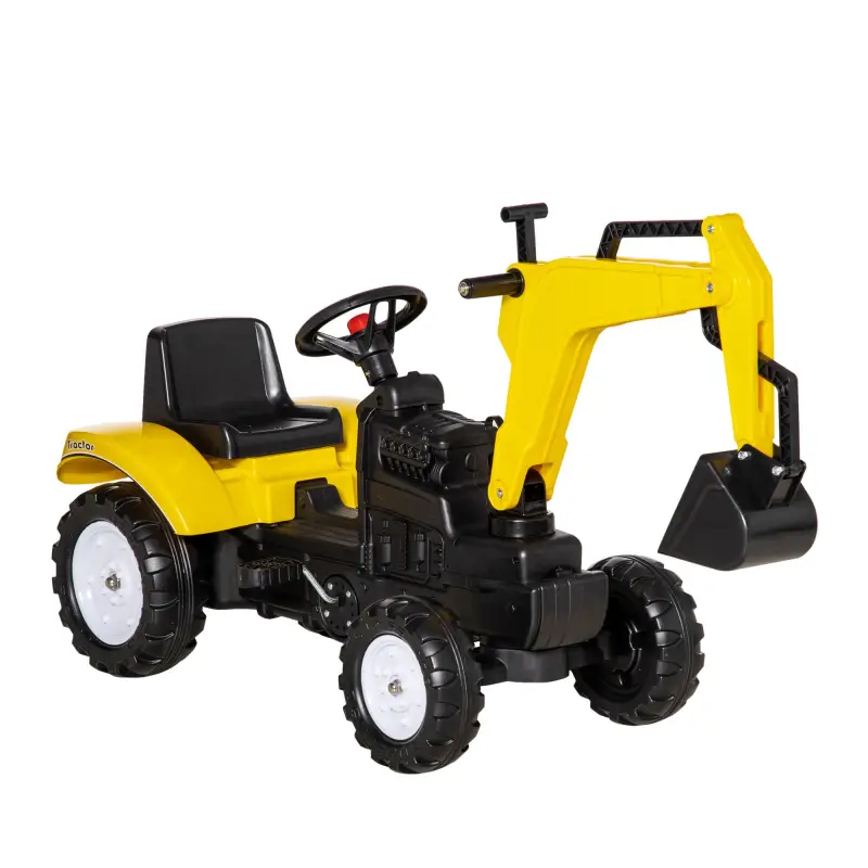 Tractor a Pedales para Niños de +3 Años con Pala Delantera y Bocina Carga 35kg Tractor Infantil 107x42x71 cm Amarillo