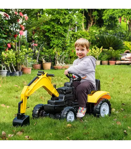 Tractor a Pedales para Niños de +3 Años con Pala Delantera y Bocina Carga 35kg Tractor Infantil 107x42x71 cm Amarillo