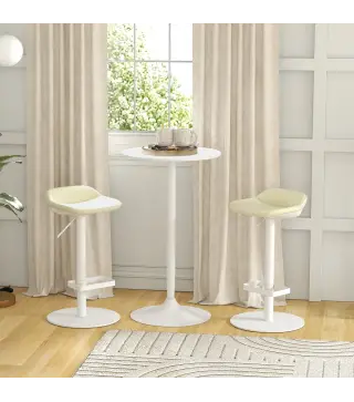 Mesa Alta de Bar Redonda Mesa de Cocina Moderna con Encimera Laminada y Marco de Acero para 2 Personas Ø60x102 cm Blanco