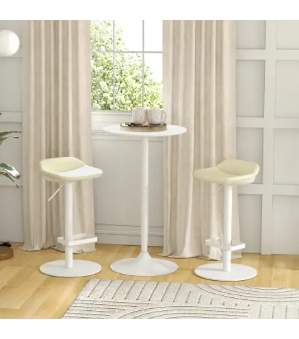 Mesa Alta de Bar Redonda Mesa de Cocina Moderna con Encimera Laminada y Marco de Acero para 2 Personas Ø60x102 cm Blanco
