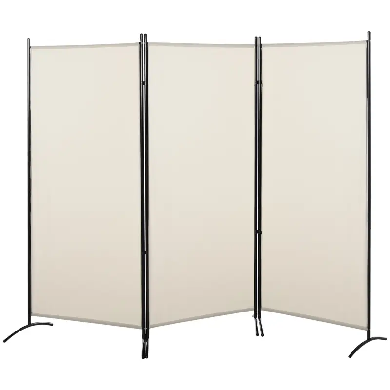 Biombo Separador de Ambientes de 3 Paneles 253x50x182 cm Divisor de Habitación Plegable con 6 Pies de Metal Beige