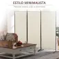 Biombo Separador de Ambientes de 3 Paneles 253x50x182 cm Divisor de Habitación Plegable con 6 Pies de Metal Beige
